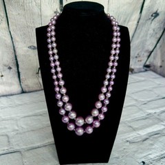 VTG Japan Lavender Purple Double Strand Beaded Necklace Graduated Faux Pearl