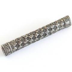 Vintage 1984 Ginnie Johansen Silver Tone Textured Basket Weave Bar 2″ Brooch Pin