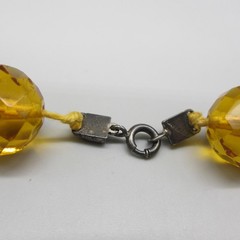 Vintage Glass Necklace Faceted Golden Brown Sterling Clasp Rhinestone Accents 15