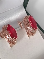 Vintage 1990-s 14 Ct Rolled Gold Ruby Earrings Medium Size-Hallmarked 585 RG
