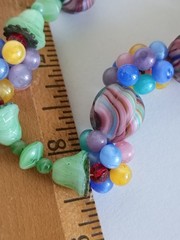 Vtg Antq Czech Glass Marbled Slag Melon Ball Tutti Frutti Bead Cluster Necklace