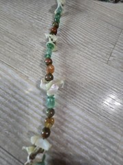 Vintage Boho Beaded Necklace Green Agate, Amber Brown Stone & Shell