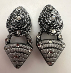 Vintage Jeff Lieb Clip Earrings Black/Silver/ Rhinestone One Of A Kind Handmade