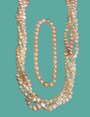 Vintage Peach Cream Cultured Pearl Multi Strand Necklace +Stretch Bracelet P9