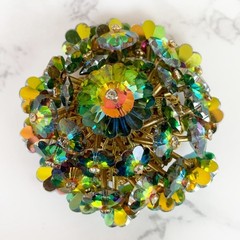 Vintage Cluster Aurora Borealis Rhinestone Round Brooch Pin Watermelon Margarita
