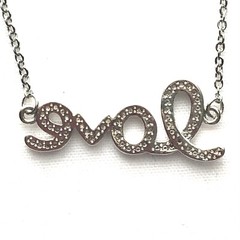Dainty Rhinestone Love Cursive Word Pendant Necklace Silver Tone Adjustable 21”