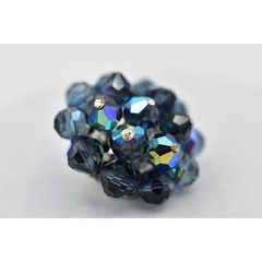 Vintage Crystal Clip On Earrings Deep Navy Blue AB Cluster Glamour 1950s A24