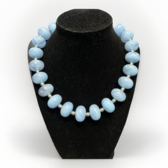 Geniune Lucite Necklace Chunky Collar Pale Blue Silver Tone Made In Hong Kong