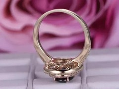 Art Deco Style Sapphire & Lab Created Diamond 14K Rose Gold FN Engagement Ring