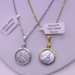 1943 War Penny In Bezel Necklace,Screw Top Bezel Necklace