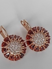 Vintage 1990-s 14 Ct Rolled Gold Large Ruby / Zircons Earrings-Hallmarked 585 RG