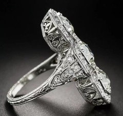 Art Deco Round Lab Created Diamond ThreeStone Wedding 14K White Gold Finish Ring