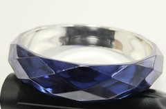 VTG 70s Bangle Bracelet Acrylic Lucite Turquoise Blue Unique Asymmetrical Facete