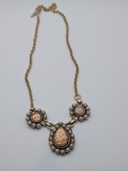Vintage Gold Tone Necklace Faux Opal & Pearl Cabochon Statement