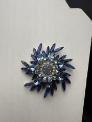 Juliana D&E BOOK PIECE Brooch Multi Blue Navettes w/AB & Clear Rhinestones 2.6”