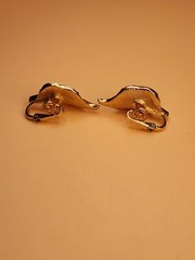 Vintage TRIFARI Signed Gold Tone White Enamel Leaf Clip on Earrings FREE $HIP!!