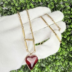 Antique Art Deco Gold Brass Tone Bar Link Long Chain Pendant Necklace