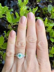 2.12Ct Art Deco Style Lab Created Emerald Anniversary 14K White Gold Finish Ring