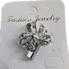 Vtg 2 Clear Rhinestone Silver Tone Zinc Metal Ribbon Shape Design Brooch Pins