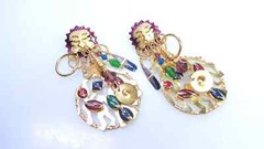 Signed Lunch at the Ritz 80s Large Aztec Jeweled Mayan Dangle Earrings