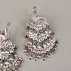 Vintage Sterling Silver Peacock Earrings Cannetille Filigree Articulated Dangles