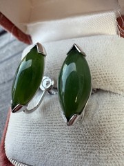 Vintage MCM 14k White Gold Retro Marquise Nephrite Jade Screw Back Earrings 4gm
