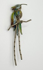 Enameled 800 Silver Filigree Bird Parrot Pin Brooch