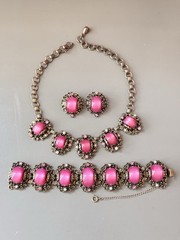 Vintage SELRO SELINI Baroque Necklace, Bracelet & Earring Set, Pink Moon Glow