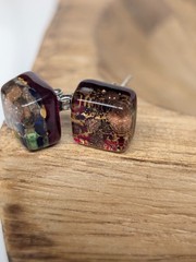 Gorgeous Vintage Italy Murano Glass Square Earrings Gold Foil Sparkly