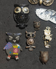 Vintage Owl Brooch Pin Lot of 15 Assorted Owl Pins Enamel Rhinestone Silver Tone