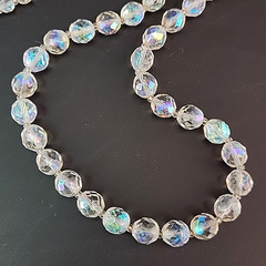 Vintage AB Glass Beaded Necklace Round Faceted Aurora Borealis 24″