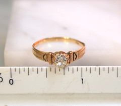 Antique Edwardian 14K Rose Gold .34ct Mine Cut Diamond Solitaire Ring Sz 8.4