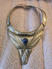 Vintage Morita Gil Designer Blue Lapis Metallic Bronze Collar Necklace Large