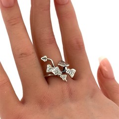 Vintage 925 Sterling Silver Climbing Ivy Vine Plant Leaf Cluster Adjustable Ring