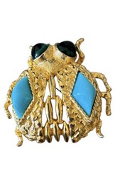 Rare Vintage C 1960’s Kenneth J lane Scarab Gold Tone & Cabochon Beetle Brooch