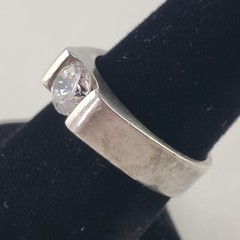Sterling Silver Ring White Solitaire CZ 6.2g Size 8 BOCCO [7749]