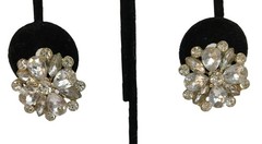 Rhinestone Cluster Earrings Gold Tone Lobe Post Vintage