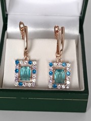 Vintage 1990-s 14 Ct Rolled Gold Aquamarine Zircons Earrings – Hallmarked 585 RG