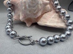Minimalist Light Grey Glass Pearl Choker Stainless Toggle