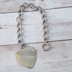 Vintage Bracelet with Heart Charm – Heavy Discoloration and Multiple Marks