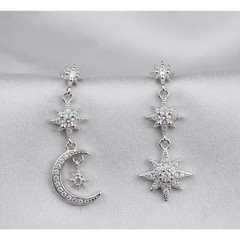 25 Sterling Silver Celestial Moon Star Drop Earrings Dangle