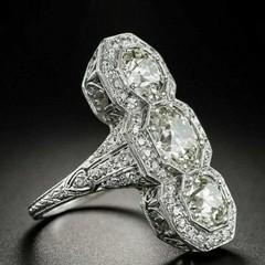 Art Deco Round Lab Created Diamond ThreeStone Wedding 14K White Gold Finish Ring