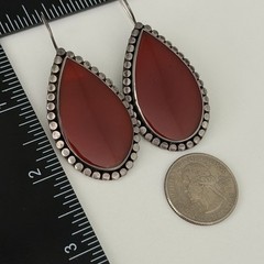 Vintage Sterling Silver Big Chunky Carnelian Earrings Oxidized Dangle Teardrop