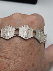 Vintage China Export Sterling Silver Panel Bracelet. Signed China, Sterling,