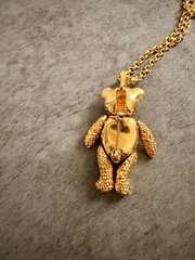 Articulated Bear Necklace And Brooch Set Goldtone With Rhinestones