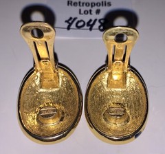 Memphis Style Geometric Earrings 1980s Navy Blue Gold Tone Clip-On Vintage Retro
