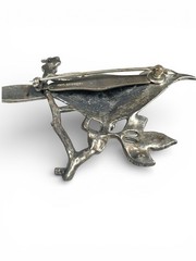 Brooch Bird On A Branch Leaves Floral Silver Tone 1930’s To 50’s