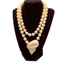 Vintage Danecraft Faux Glass Pearl Necklace Removable Shell Pendant 36 In Signed
