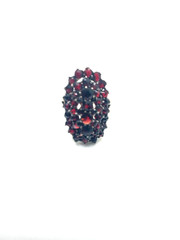 Antique Silver Bohemian Czech Garnet 3 Row Cluster Cocktail Ring Size 5