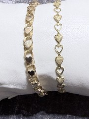 VINTAGE 14K GOLD LOT OF 2 HEART LINK BRACELETS 14.7 GRAMS WEARABLE BOTH MARKED